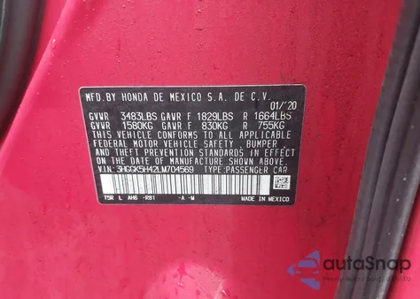 2020 Honda Fit Lx z USA, uszkodzony, nr VIN 3HGGK5H42LM704569